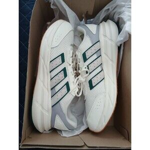 adidas Cream White Athletic Sneakers with Green Stripes